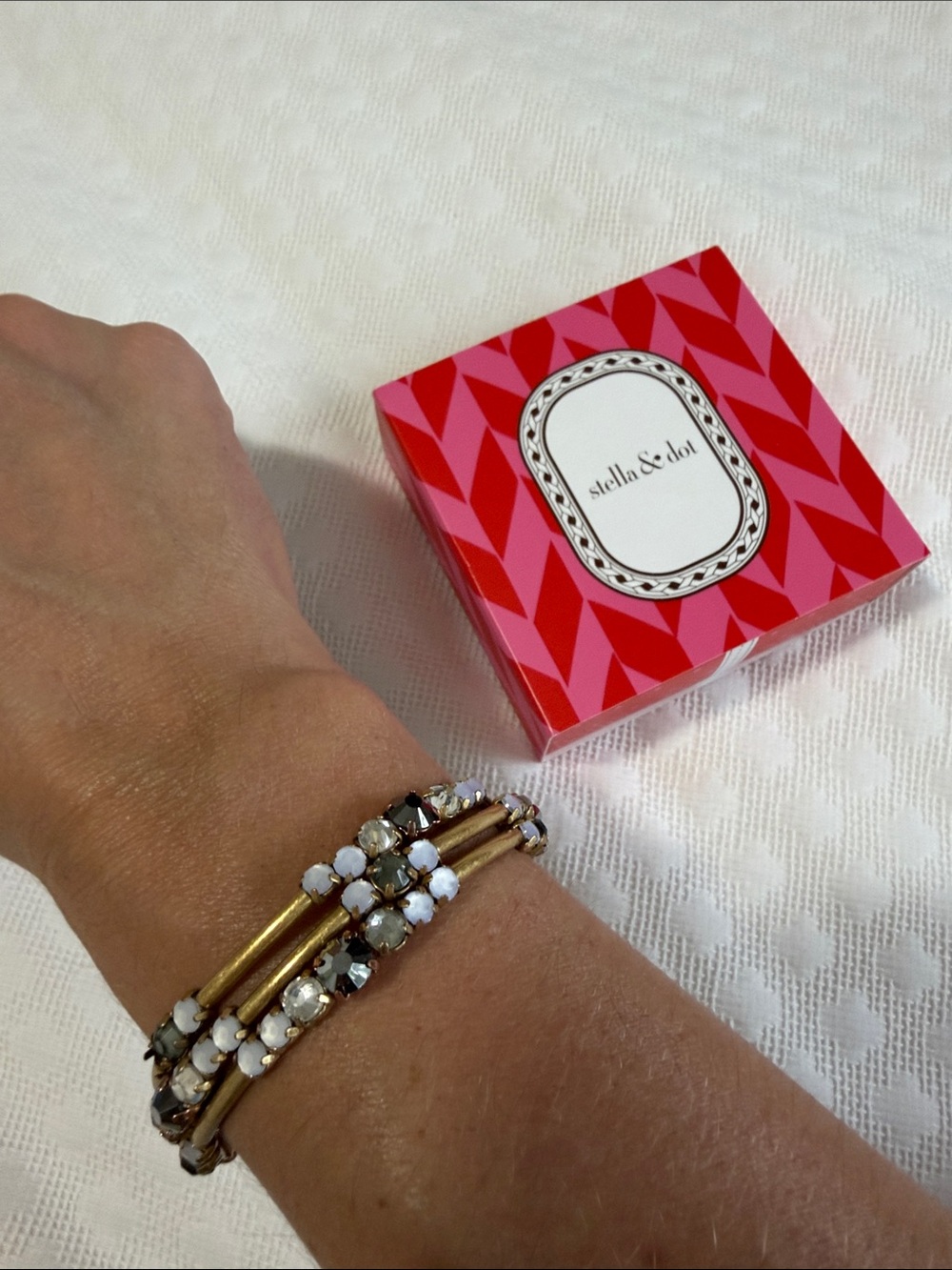 Stella & Dot Gold and White Multi-Strand Crystal Bracelet
